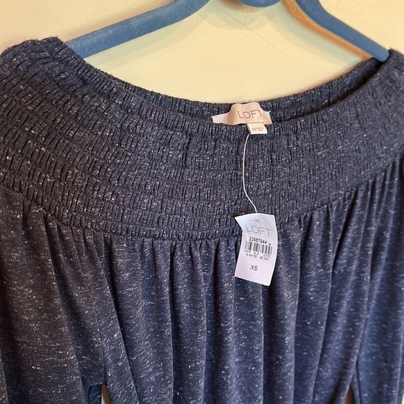 NWT Smoky Blue poly/linen blend LOFT smocked dress long sleeve XS - Picture 6 of 11